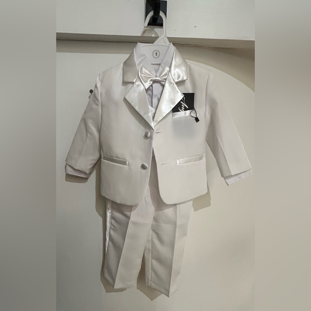 Tip Top Kids White Formal Tuxedo Set with Bow Tie